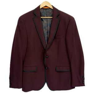 TALLIA Sports Jacket Mens Size 40R Dark Burgundy Black Trim 2 Button Blazer